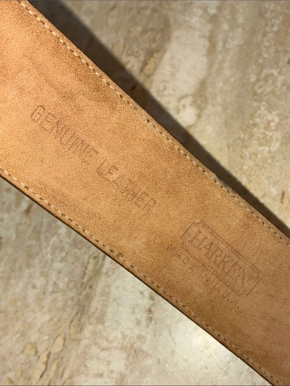 Harken Leather Belt, Women's M, Tan suede with Dark brown Buckle/keeper euc